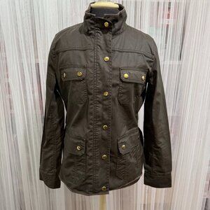 J. Crew Downtown Field Jacket Size Women's Medium Waxed Cotton Mossy Brown